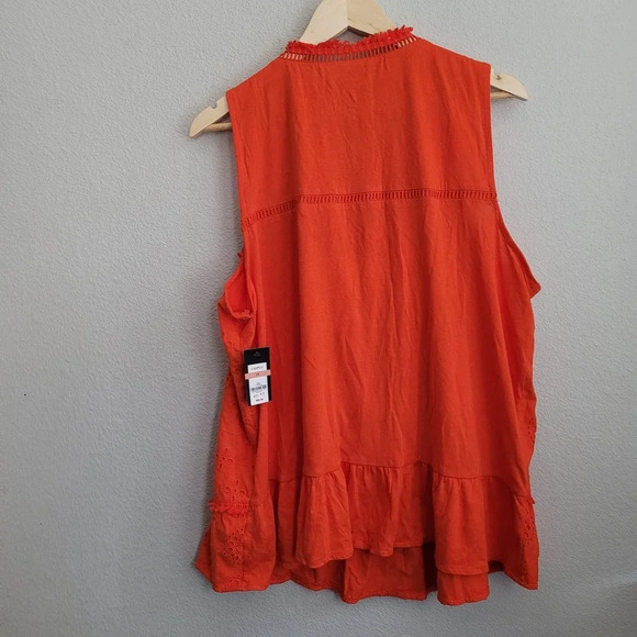 Crown & Ivy Blouse Top Women's Size 2X Orange Cotton Sleeveless Round Neck NEW - Picture 2 of 9